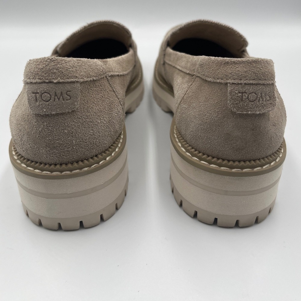 TOMS Suede Penny Loafers Women's 6.5 Taupe Lug Sole Platform Shoes - Picture 4 of 12